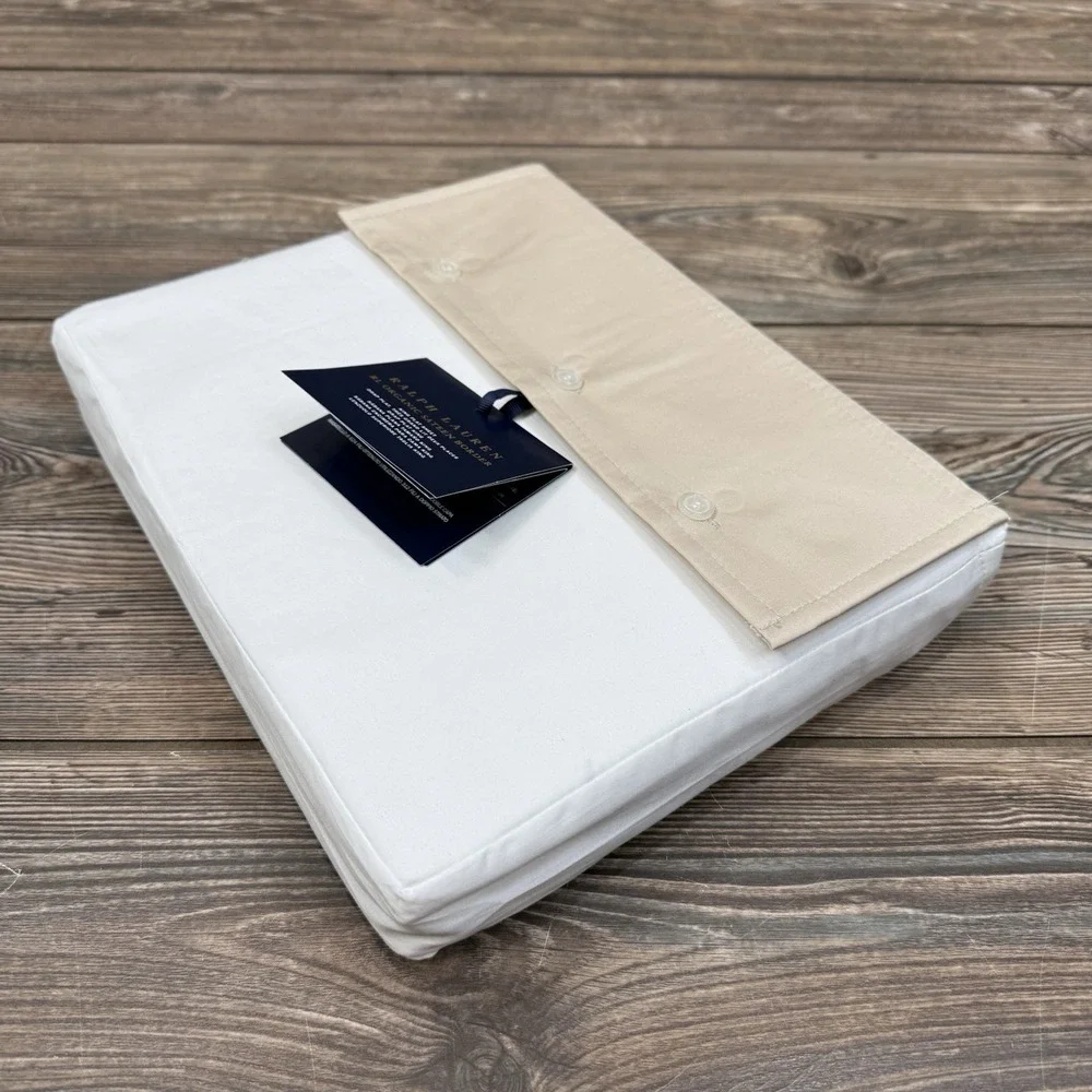 Ralph Lauren‎ RL 624 TC Organic Sateen Border King Flat Sheet Coastal Sand NWT